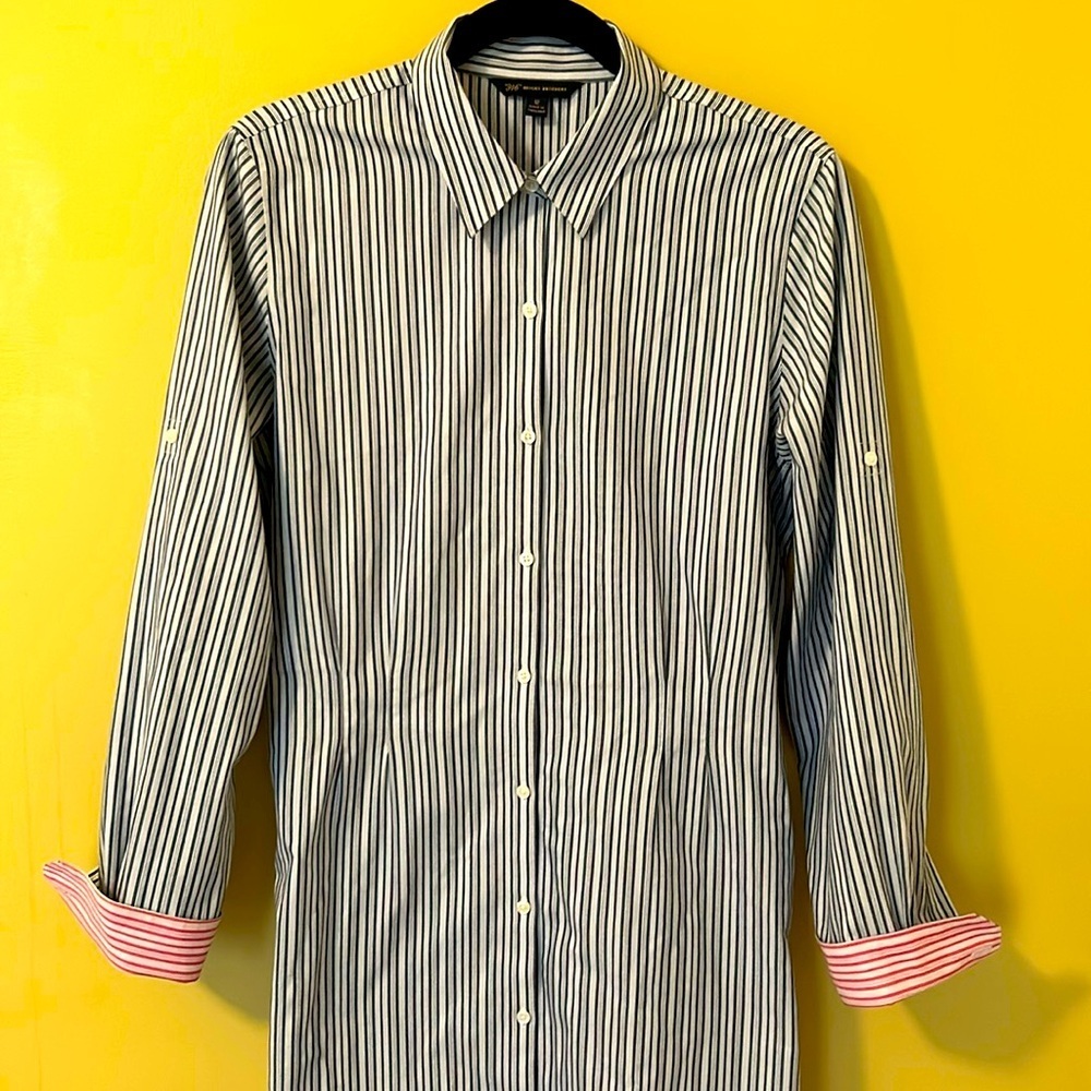Brooks Brothers Cotton Stretch Long Sleeve Shirt Dress Blue Pink Stripe Size 12